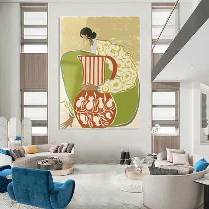 Woman with Pitcher Art for Boho Kitchen & Home Dining Room DLZ1152