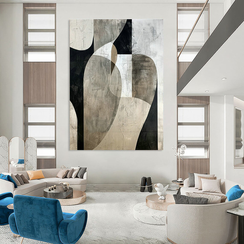 Black - White Curved Abstract Art for Contemporary Gallery & Chic Boutique DLZ1319