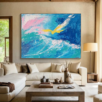 Yellow Bird Over Waves Art for Nautical Nursery & Adventure - Lover’s Study SC364