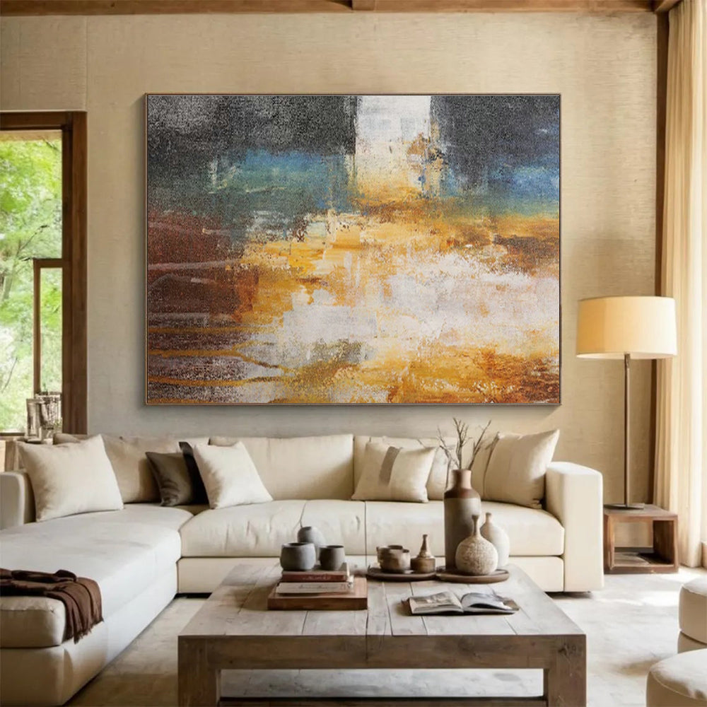 Cheerful Yellow and Blue Abstract Art for a Cheerful Bedroom DLZ2396