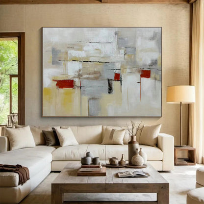 Gray - White - Red Abstract Art for Modern Corporate Meeting Rooms DLZ3134