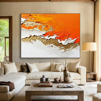 Textured Orange, White & Gold Art for High - End Restaurant & Glamorous Home Bar SC325