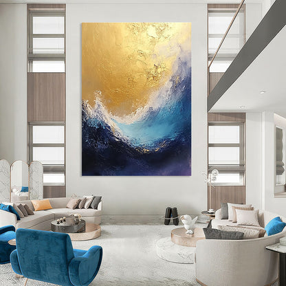 Gold and Blue Abstract Wave 2 for Coastal Resort Spa & High - End Art Gallery STSC334