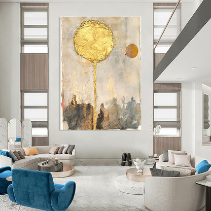 Golden Sun Abstract Mysterious Art for Bohemian - Style Lounge & Spiritual Home Meditation Room STSC1461