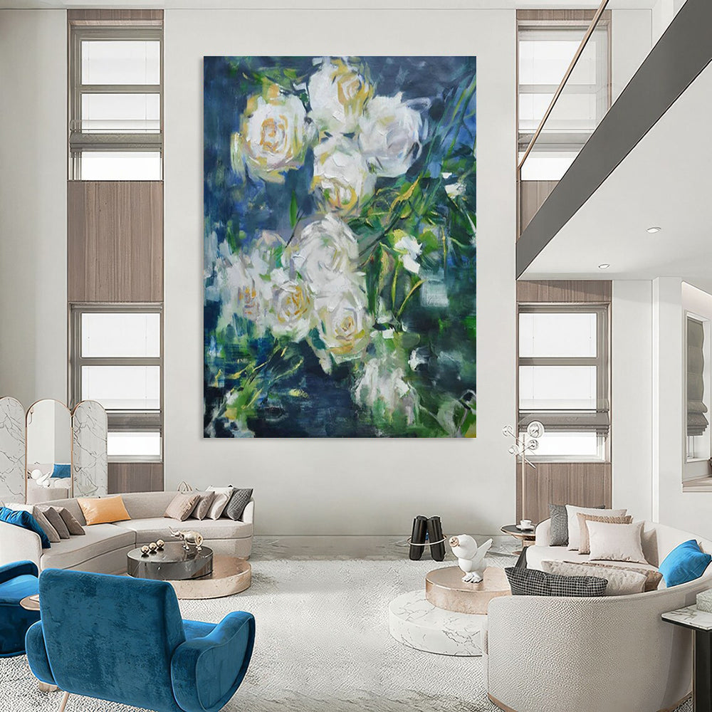 White Flower Oil Painting for Botanical Garden Center & Romantic Home Bedroom DLZ1779