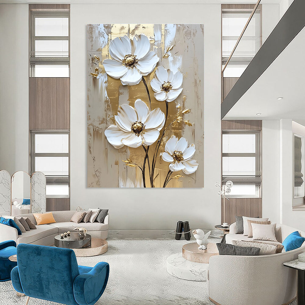 Gold - Accented White Flowers for Opulent Bedroom & Luxury Hotel Suite STSC510