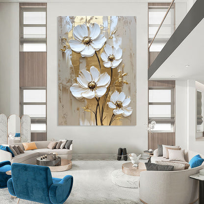 Gold - Accented White Flowers for Opulent Bedroom & Luxury Hotel Suite STSC510