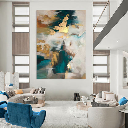 Blue - Gold - White Abstract Art for Coastal Luxury Home & High - End Art Lounge DLZ1899