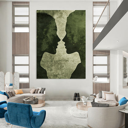 Green Silhouette Kiss Art for Romantic Hideaway & Intimate Home Bedroom STSC1446