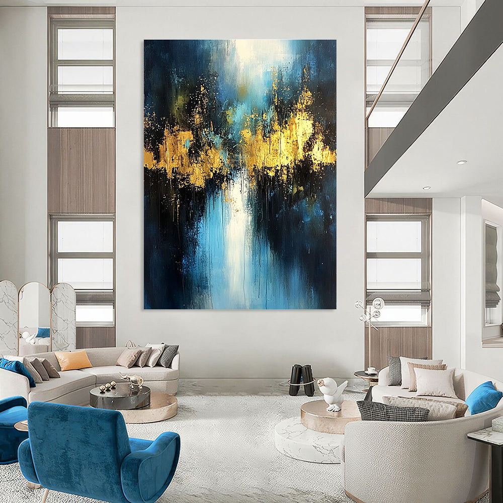 Blue and Gold Abstract Forest Reflection for Bohemian - Style Living Room & Nature - Inspired Restaurant STSC399