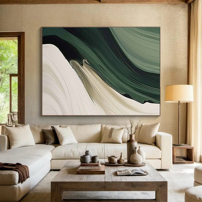 Green - White Flowing Abstract Art for Eco - Friendly Café Lounge Areas DLZ3137