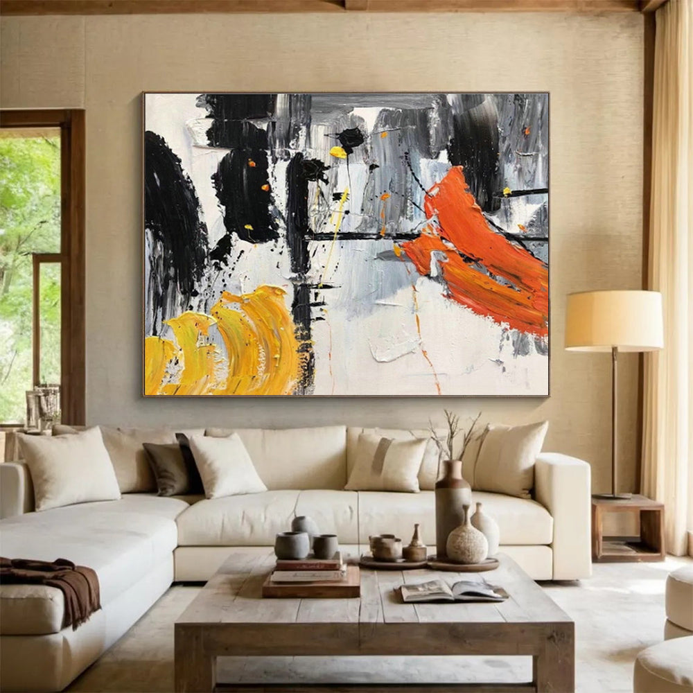 Black - White - Orange Abstract Art for Edgy Fashion Boutique Interiors DLZ2571