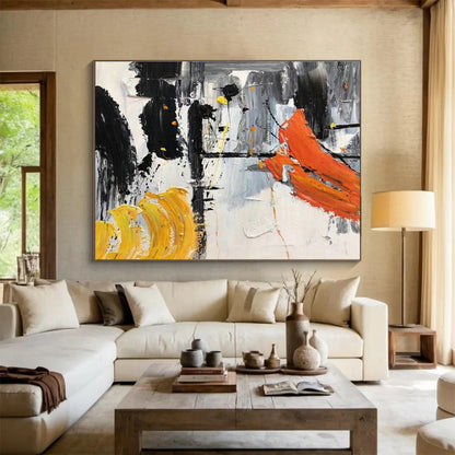 Black - White - Orange Abstract Art for Edgy Fashion Boutique Interiors DLZ2571