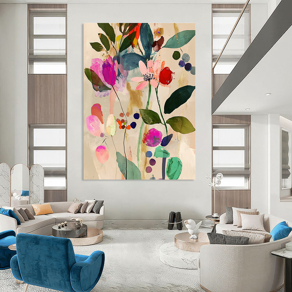 Vibrant Floral Abstract Art for Garden Room & Café STSC043