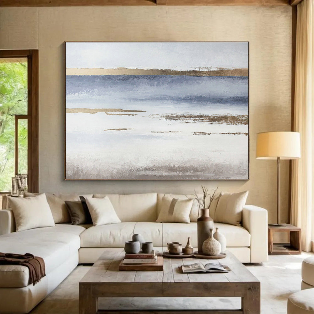 Blue - Gold Minimalist Abstract Art for Coastal - Inspired Spa Retreats DLZ2519