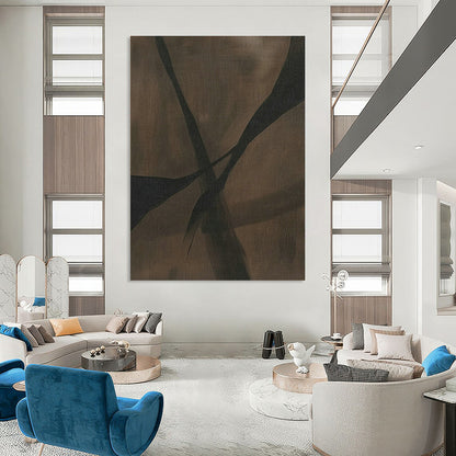 Deep Brown Cross - Line Abstract Art for Rustic Home Office & Wine Cellar DLZ1166