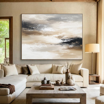 Beige - Gray Abstract Landscape Art for Rustic - Modern Home Office & Nature - Inspired Spa SC246