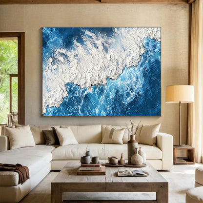 Blue - White Coastal Oil Painting for Nautical - Themed Yacht Club Lounges DLZ3169