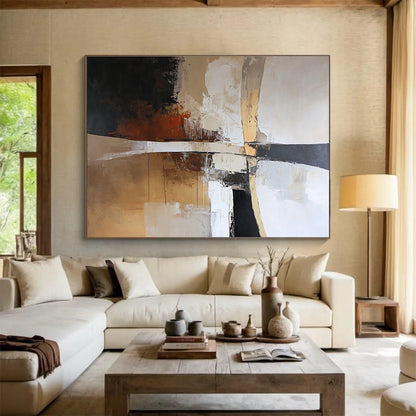 Beige - Toned Abstract with Drips Art for Neutral - Toned Hotel Suite & Classic Library SC328