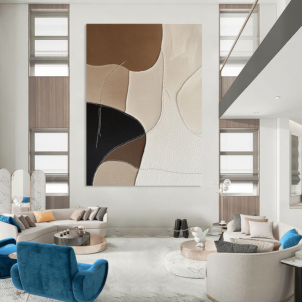 Brown and Beige Abstract Forms Art for Minimalist Living Room & Sophisticated Office Reception STSC1337