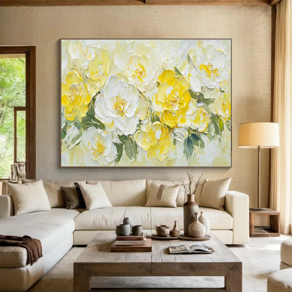 Impasto Yellow - White Flower Bouquet Art for Cheerful Breakfast Nooks DLZ3080