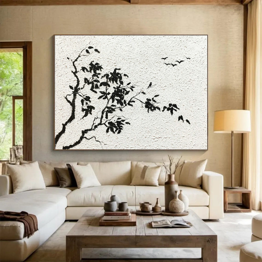 Ink - Wash Tree and Birds Art for Zen - Inspired Meditation Corner DLZ2835