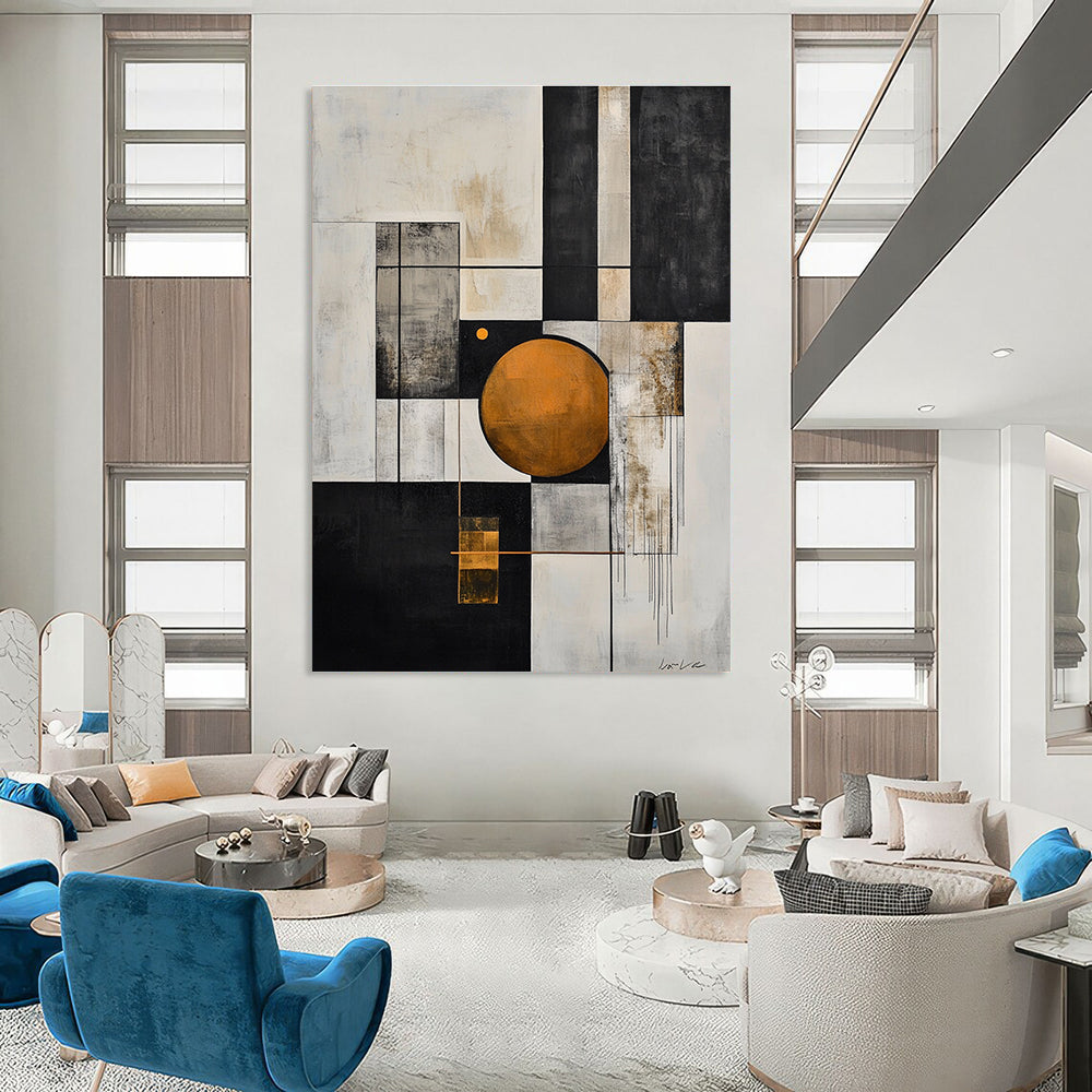 Geometric Abstract with Orange Circle for Modern Office Reception & Art - Centric Living Room STSC207