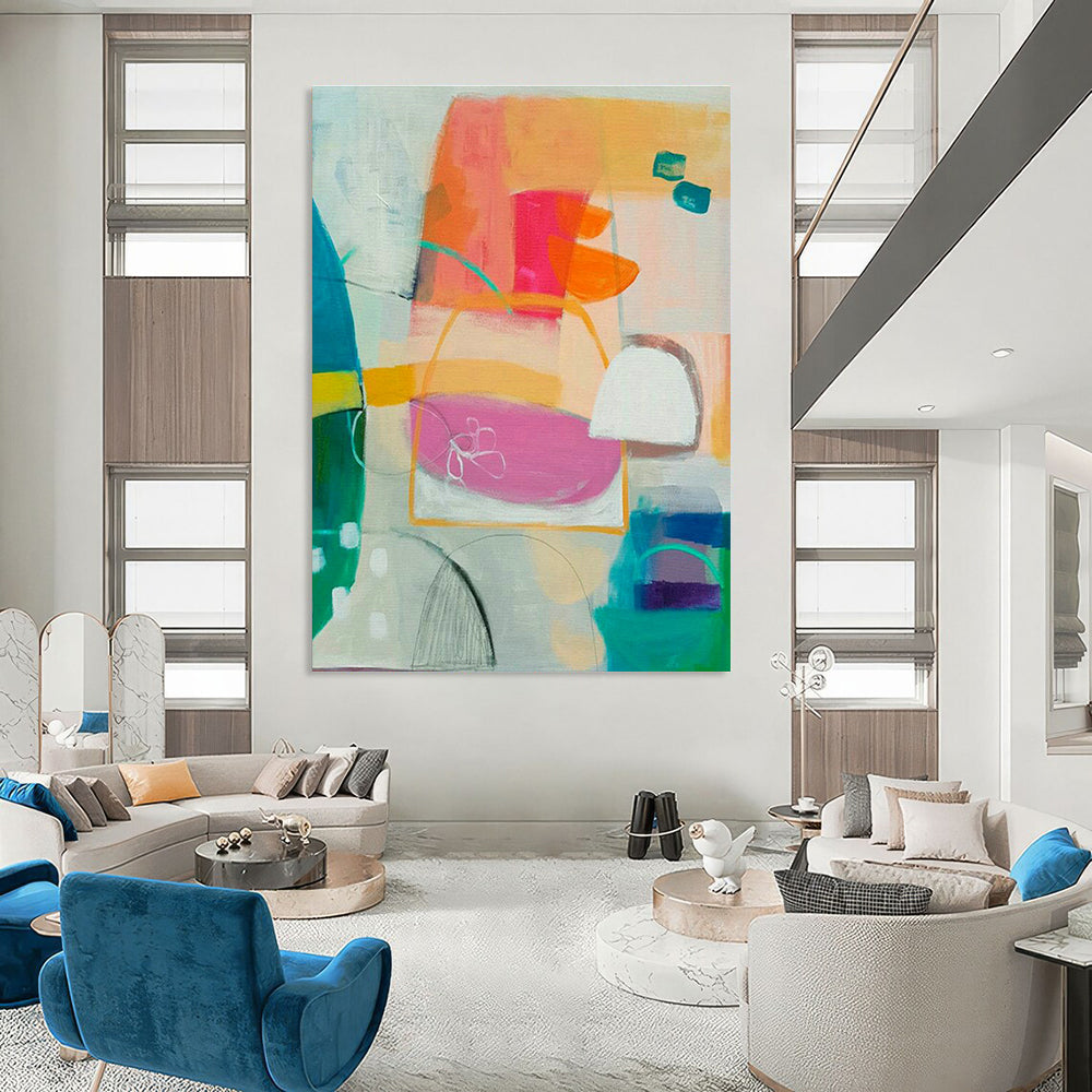 Pink - Orange Geometric Art for Retro - Inspired Café Walls DLZ0095