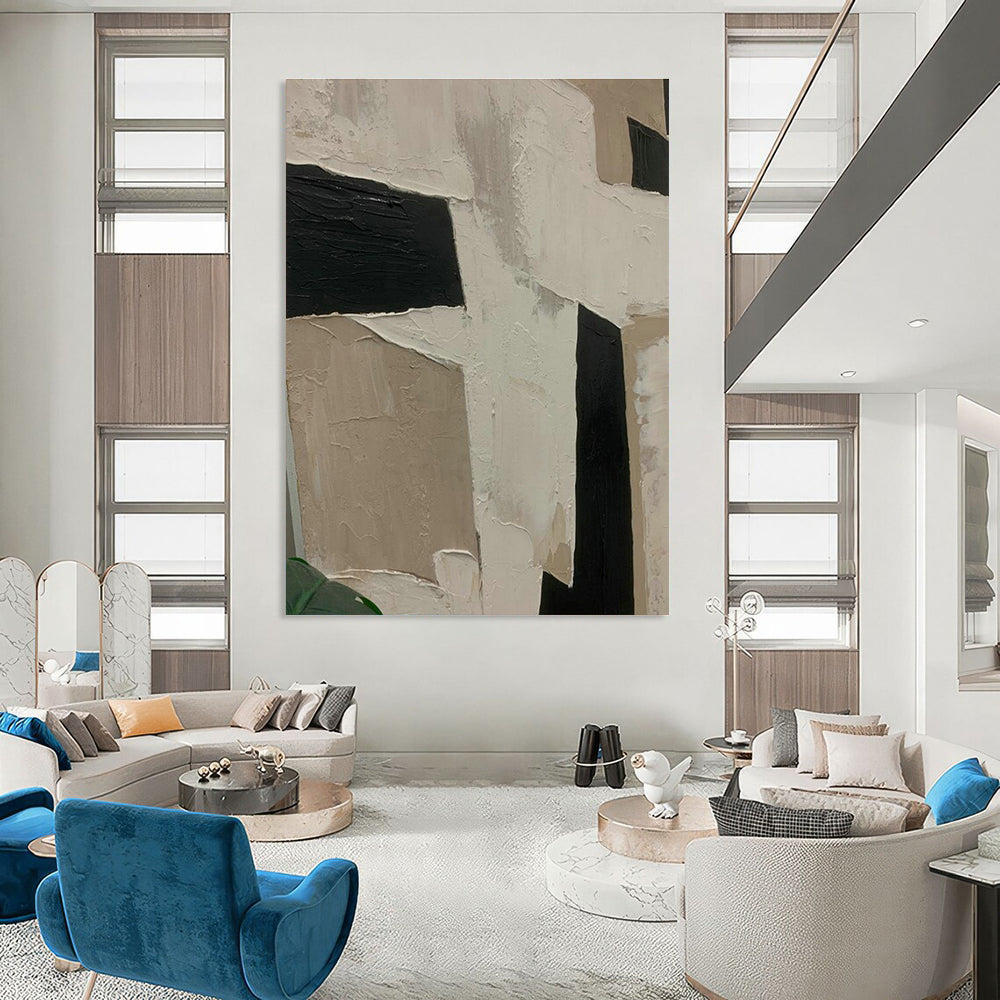 Beige - Black Geometric Art for Mid - Century Modern Home Hallways DLZ0189