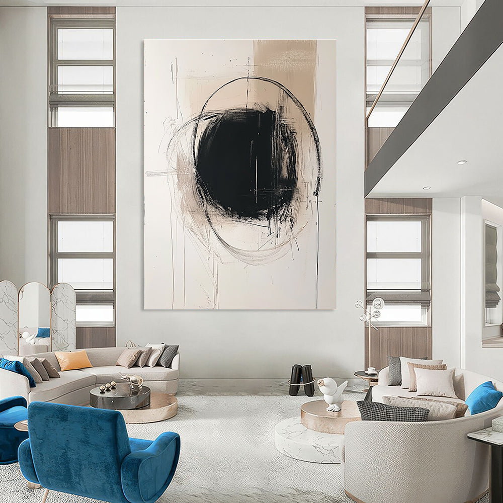 Monochromatic Black Circle Abstract for Minimalist Office & Modern Art Gallery STSC771