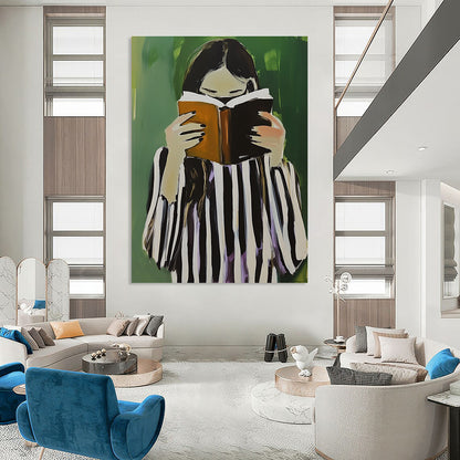 Girl Reading with Book for Cozy Reading Nook & Literary - Themed Café STSC1258