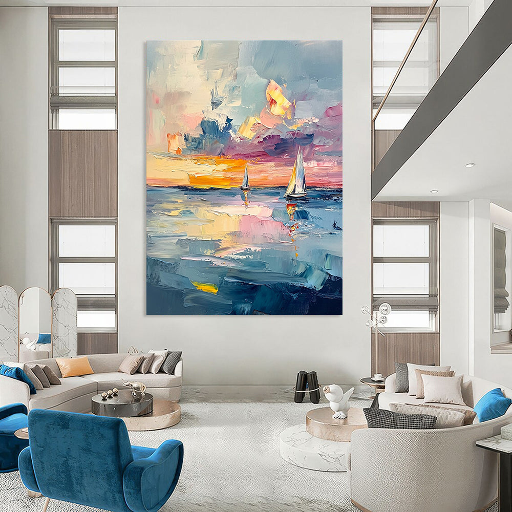 Impressionistic Seaside Sunset for Coastal Home Dining Room & Relaxing Beachfront Hotel STSC973