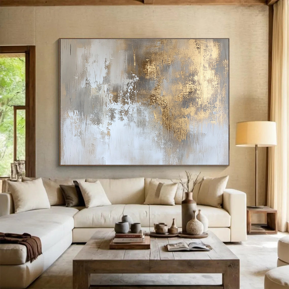 Gold - Accented Gray Abstract Art for Luxury Hotel Suite & Upscale Home Library SC234