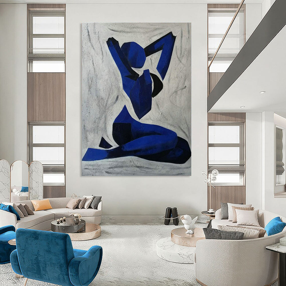 Blue Yoga Pose Silhouette Art for Spa Retreat & Modern Meditation Room DLZ2268