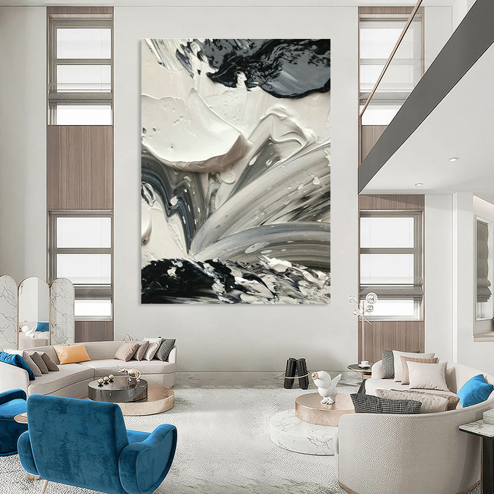 Black - White Textured Art for Modern Art Gallery & Edgy Home Studio DLZ1587