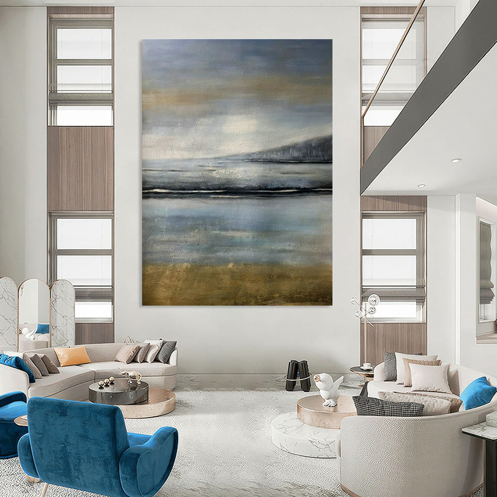 Gray - Blue Seascape Abstract Art for Coastal Hotel Suite & Nautical Art Gallery DLZ1800