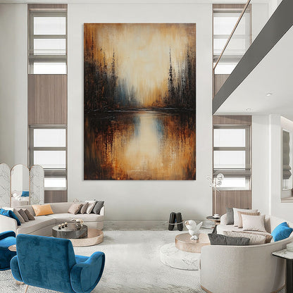 Warm - Toned Abstract Forest Lake for Cozy Cabin Living Room & Nature - Themed Art Gallery STSC168