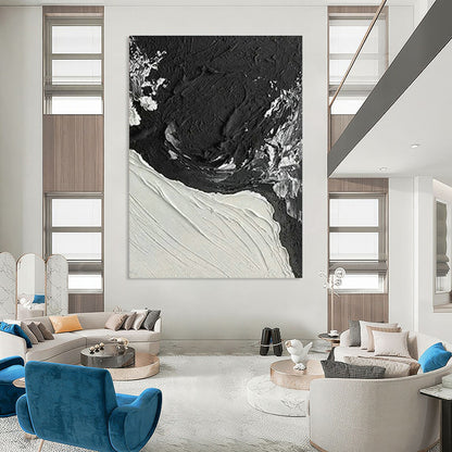 Black - White Thick - Paint Abstract Art for Contemporary Art Space & Industrial - Style Home DLZ1055