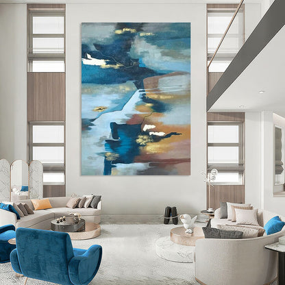 Blue - Gold - Brown Abstract Art for Riverside Residence & Sophisticated Lounge DLZ1903