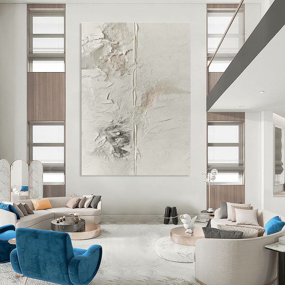 White Textured Abstract Art for Minimalist Bedroom Accents DLZ0242