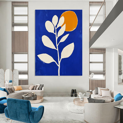 Blue Botanical with Orange Circle for Modern Dining Room & Contemporary Art Café STSC920
