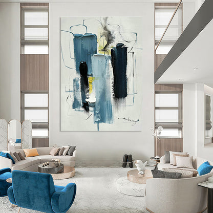 Blue, Black & White Abstract Art for Nautical - Themed Home Office & Minimalist Art Gallery DLZ0827