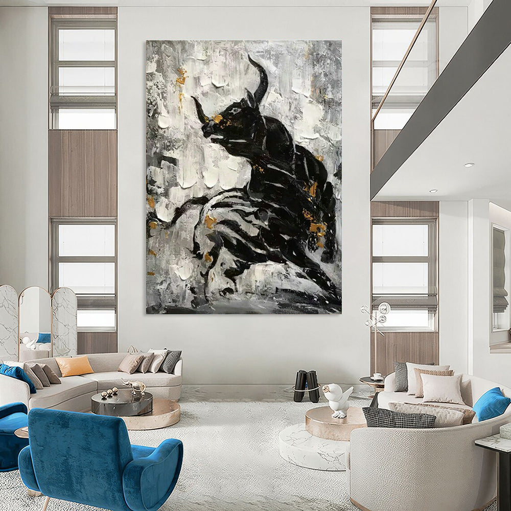 Black - Gold Bull Oil Painting for Living Room & Office DLZ0527