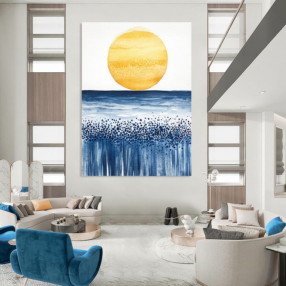 Sun and Sea Watercolor for Coastal Home Living Room & Relaxing Beach House STSC505