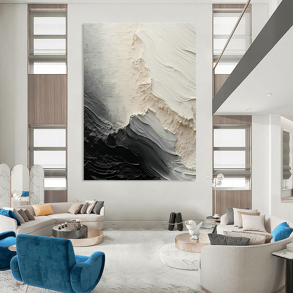 Black - White - Gray Textured Art for Industrial - Style Café Walls DLZ0117