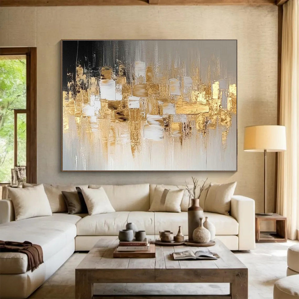 Gold - Gray Urban Abstract Art for Corporate Lobby DLZ2912