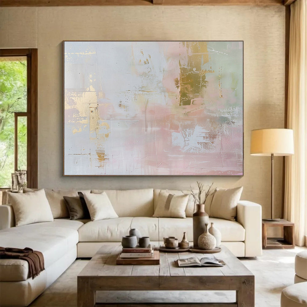 Gold - Pink Soft Abstract Art for Romantic Dressing Area DLZ2882