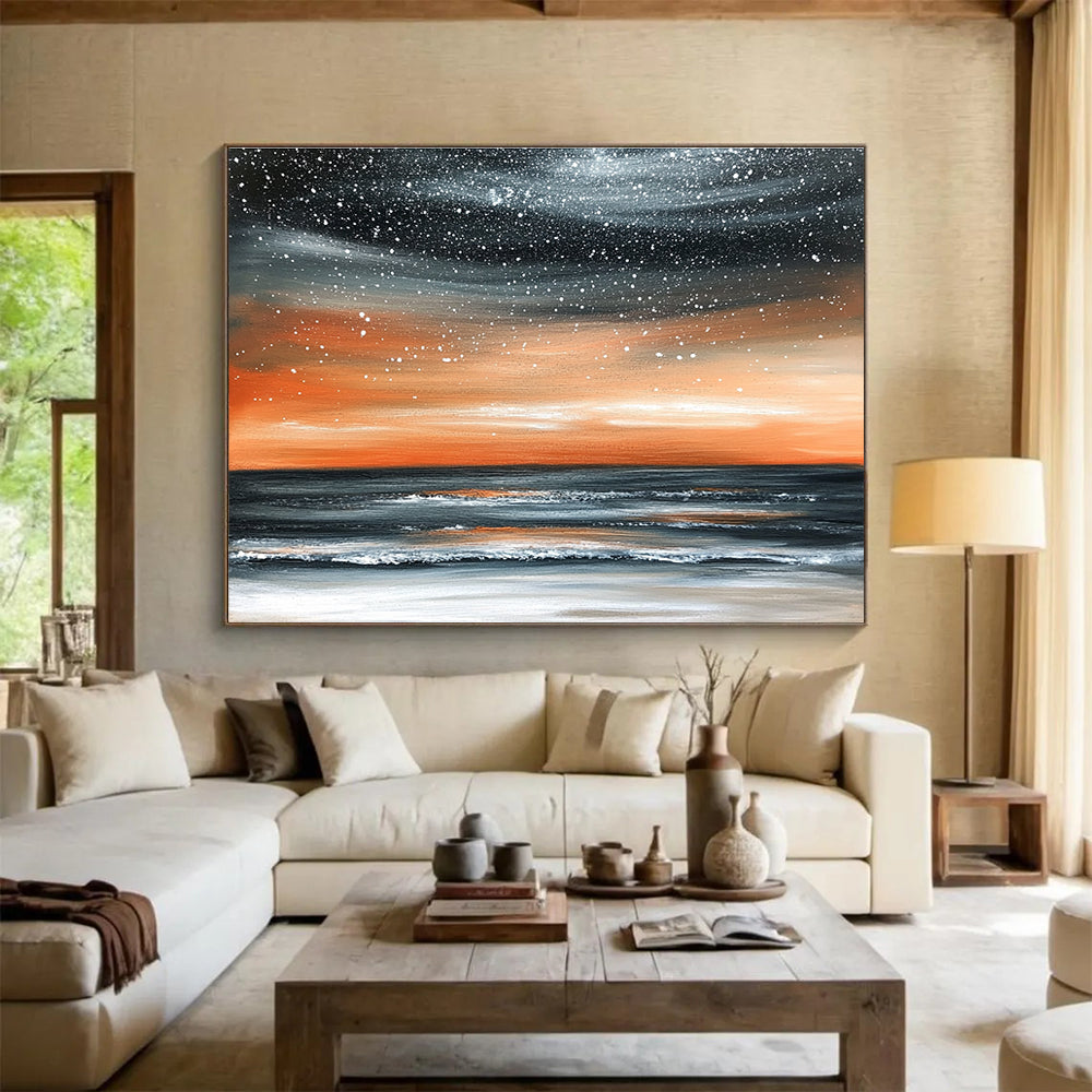 Starry Sea Sunset Art for Coastal Hotel Rooftop Bar & Celestial - Themed Home Theater SC130