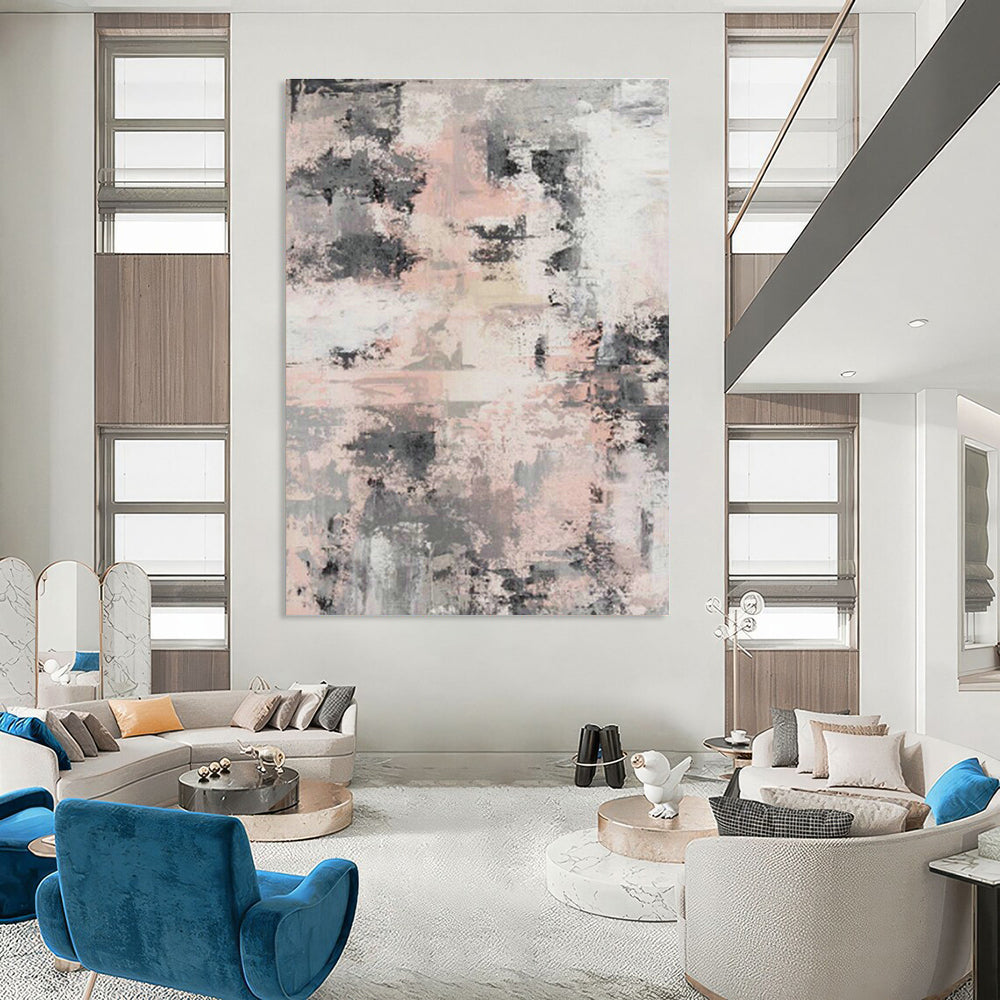 Pink - Gray Abstract Art for Minimalist Home Office Desksides DLZ0068