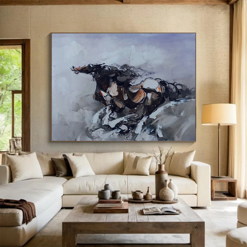 Gray - Tone Galloping Horse Abstract Art for Equestrian - Inspired Home Offices DLZ2690